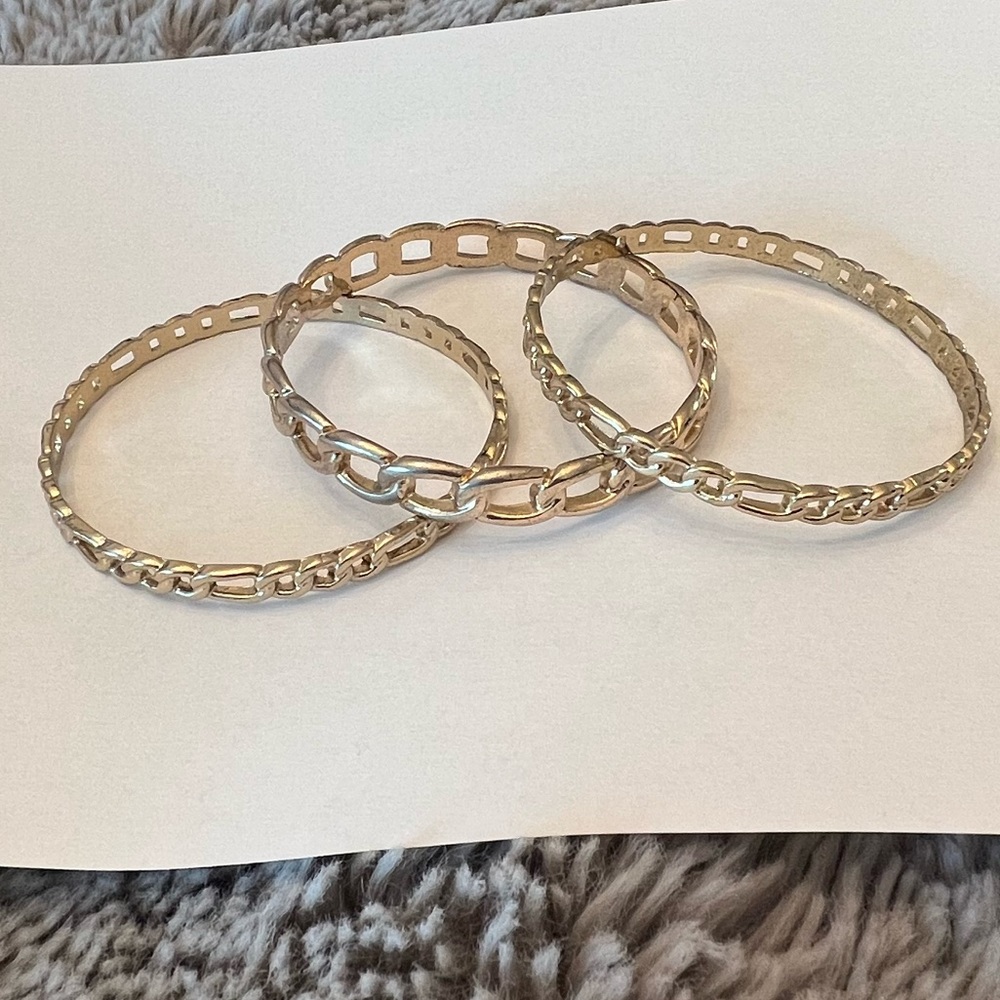 Gold chain link bangle bracelet. Set of 3